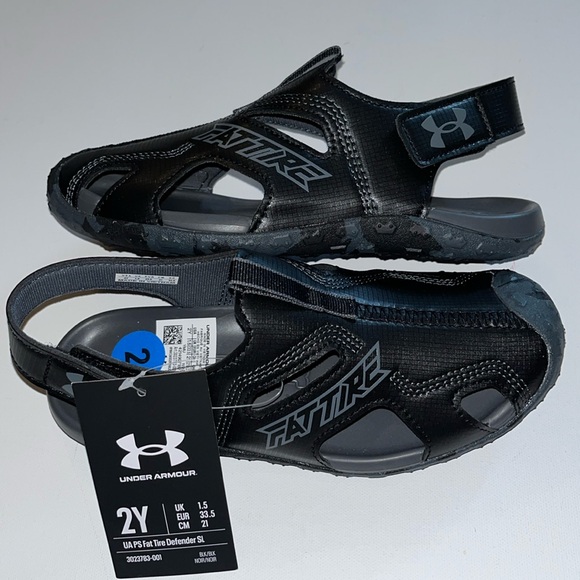 Under Armour UA Fat Tire Defender boys kids shoes 2Y black sandal NWT - Picture 1 of 8